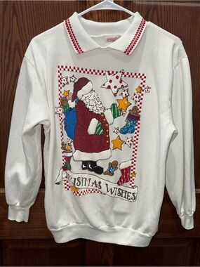 Vintage Christmas Wishes White Holiday Santa Sweatshirt
